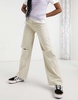 Bershka cotton wide leg 90s jean with knee rip in ecru - CREAM