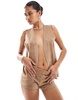 ASOS DESIGN faux suede hot pant short with studding in camel - part of a set