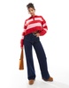 Bershka textured knitted polo sweater in red and pink stripe