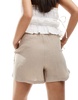 ONLY linen look textured pull on shorts with bead detail in beige