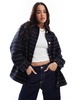 ASOS DESIGN striped boucle formal jacket in navy