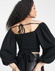ASOS DESIGN volume sleeve off shoulder wrap tie blouse in black