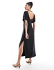 & Other Stories luxe jersey midi dress with boat neck and thigh slit in black