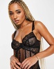Ann Summers Sweetheart lace and spot mesh underwire bodysuit with lace frill strap detail in black