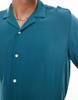 ASOS DESIGN relaxed fit viscose shirt with revere collar in dark teal