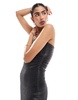 Bershka ruched side bandeau bodycon maxi dress in black glitter
