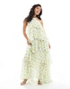 Vero Moda Felicia halter neck tiered maxi dress with corsage detail in lemon print