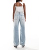 Bershka high waisted baggy wide leg jeans in dirty light wash blue