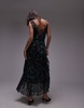 Topshop maxi frill slip dress midi in green floral