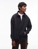Topman washed 1/4 zip sweatshirt in black