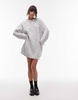 Topshop knitted oversized crew mini dress with exposed seam detail in ice gray