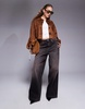 River Island suedette overshirt in brown