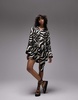 Topshop satin tie belt kimono sleeve mini in mono zebra