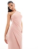 Aria Cove exclusive slinky one shoulder thigh split maxi dress in pale rose