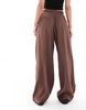 Bershka crinkle wide leg pants in brown