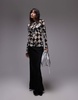 Topshop longsleeve crinkle checkerboard top in mono