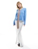 Monki v neck knitted hood sweater in blue