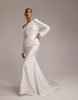 ASOS DESIGN draped one shoulder satin wedding maxi dress in white