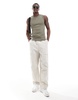 ASOS DESIGN muscle fit tank top with panel detail in khaki