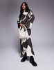 ASOS DESIGN biased slash neck maxi dress in brown abstract print