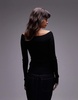 ARKET compact slinky compact knit top with off shoulder sweetheart neckline in black