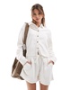 ONLY linen blend cropped shirt with contrast stitch in white - part of a set