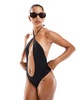 Bershka cut out halterneck swimsuit in black