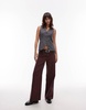 Topshop high neck button through vest in gray check