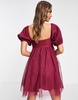 Anaya With Love mini puff sleeve dress in red plum - RED
