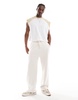 ASOS DESIGN extreme oversized cropped T-shirt with raglan sleeves and raw hem in white and beige