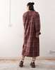Reclaimed Vintage midi smock dress with tie front ruffle detail in burgundy plaid
