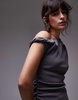Topshop jersey twisted shoulder maxi dress in charcoal