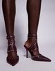 ASOS DESIGN Wide Fit Power studded high heeled shoes in burgundy