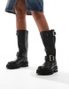 AllSaints Tay leather buckle biker boots in black