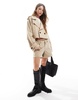 ASOS DESIGN cropped trench coat in stone