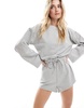 ASOS DESIGN long sleeve romper with channel waist and super shorts in gray