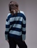 Topshop knitted polo top in navy blue