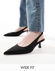 ASOS DESIGN Wide Fit Stroll slingback kitten heeled shoes in black