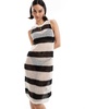 Brave Soul crochet midi dress in black and stone stripe