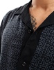 ADPT oversized camp collar shirt with boarder print in gray