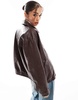 ASOS DESIGN leather look top collar jacket in burgundy