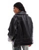 ASOS DESIGN funnel neck oversized biker jacket in black