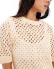 Brave Soul crew neck crochet knit T-shirt in peach