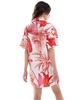 ASOS DESIGN short sleeve linen blend boxy mini shirt dress in red tropical print