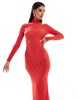Aria Cove lace high neck long sleeve maxi dress in red