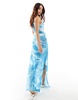 Vero Moda mesh maxi dress with side splits in watercolor print