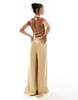 ASOS DESIGN halterneck tie detail wide leg jumpsuit in brown