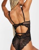 Ann Summers Sweetheart lace and spot mesh underwire bodysuit with lace frill strap detail in black