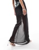 ASOS DESIGN stretch satin maxi skirt with sheer mesh hem in black - part of a set