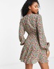 AFRM Nami long sleeve corset lace up floral mini dress in multi